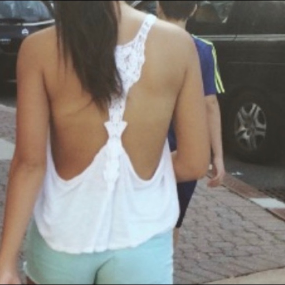 Large, white open back tank top